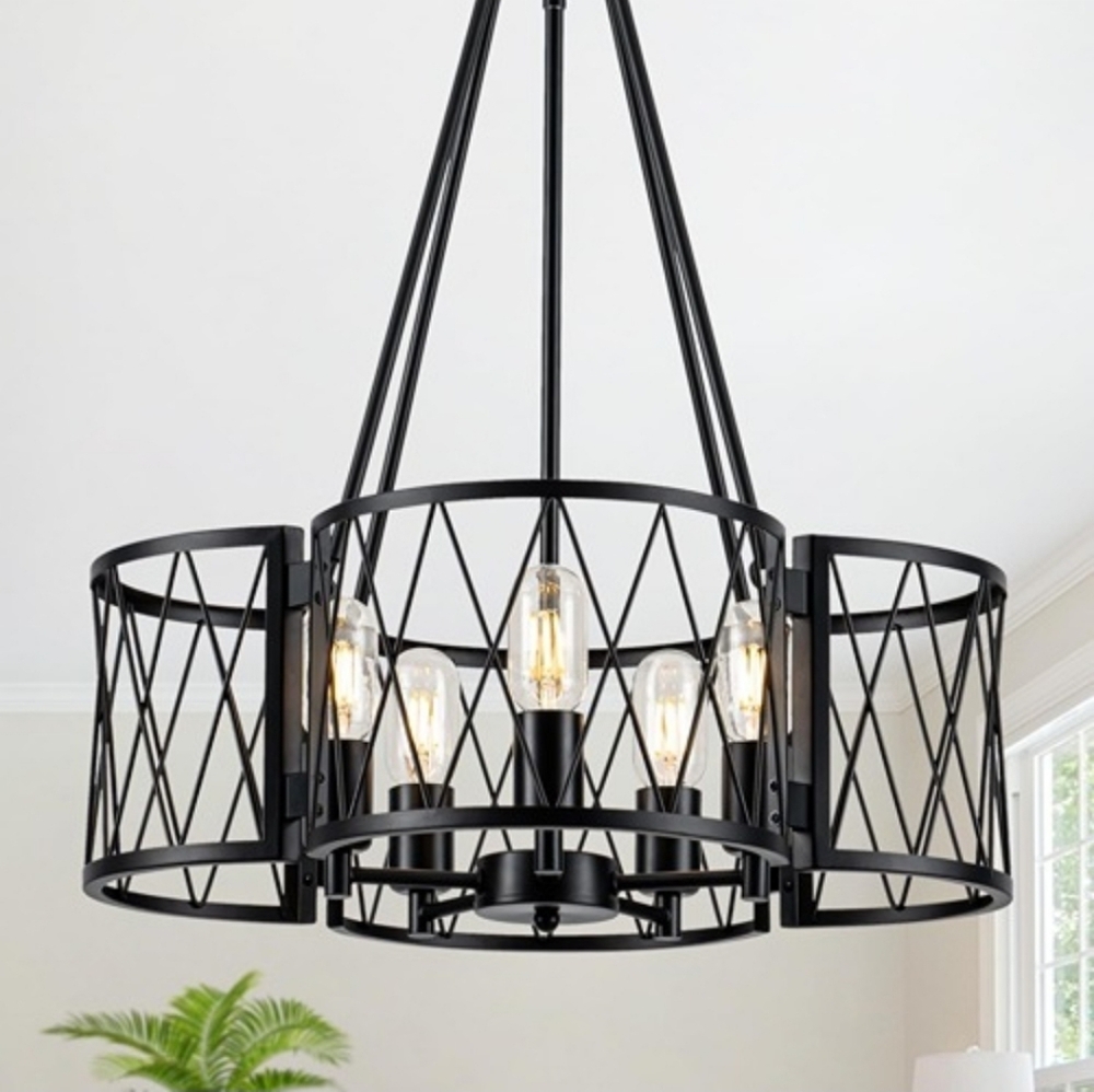 20.8" Black Rustic Farmhouse Drum Chandelier